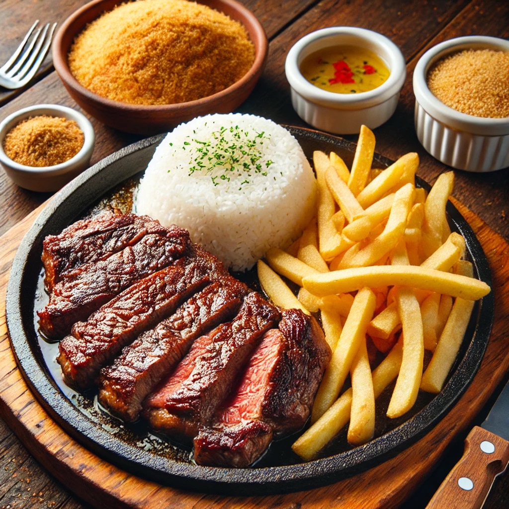 Picanha na Chapa com Arroz e Batata Frita